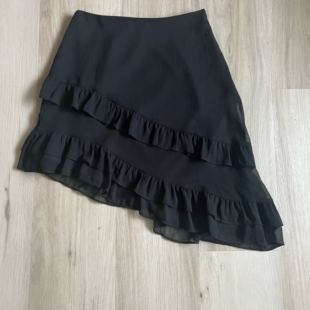 Black Asymmetrical Ruffle Skirt